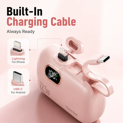 🔋⚡Pocket Power Bank With Built-In Cable - 22.5W Fast Charging