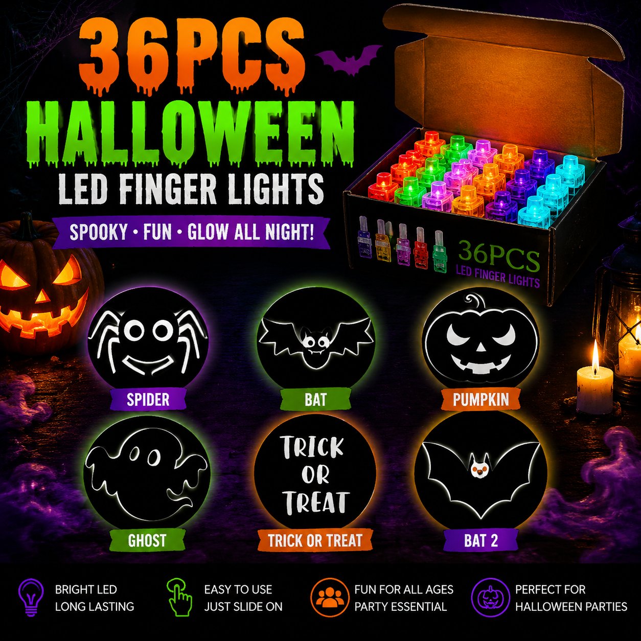 ⏰Limited Stock 49% OFF🎃Halloween Finger Projector Lights – Mini Pattern Projector