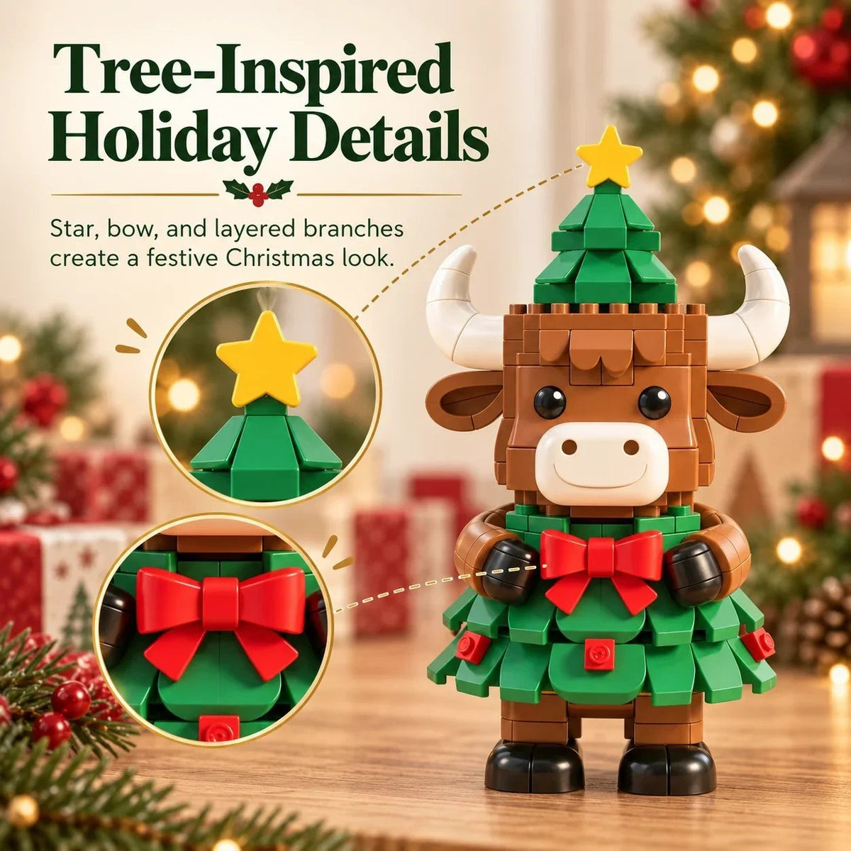 Christmas Tree Highland Cow Building Set – Festive DIY Block Toy & Holiday Display Decor