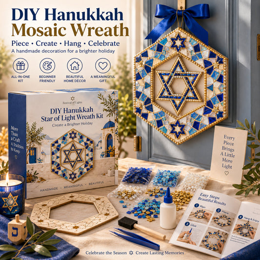 🕎 DIY Hanukkah Mosaic Wreath Kit – 6 Festive Designs for Holiday Home Décor