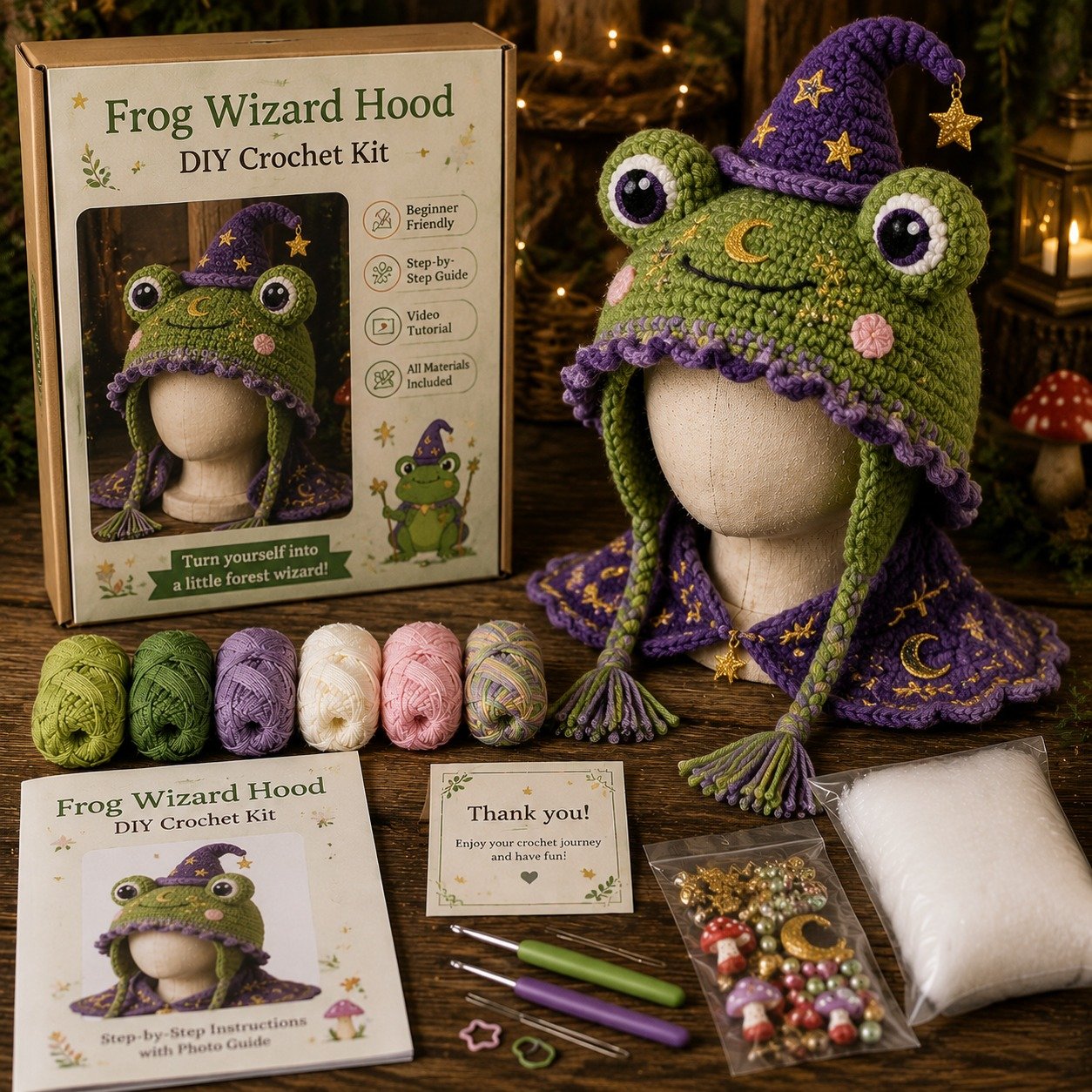 🧵Fantasy Hood Hat DIY Crochet Kit – Create Your Own Magical Wearable Character Hat