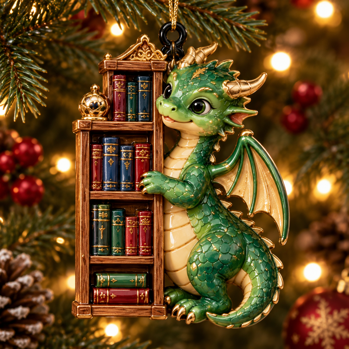Bookish Dragons – 6-Piece Christmas Keepsake Ornament Set for Book Lovers