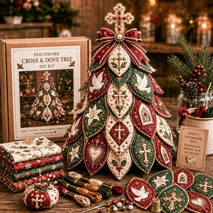 ✝️ Beginner-Friendly Tree of Faith 3D Quilted Christmas Tree Sewing Kit | Complete Kit with Coordinated Fabrics, Beads & Step-by-Step Guide Included 💕