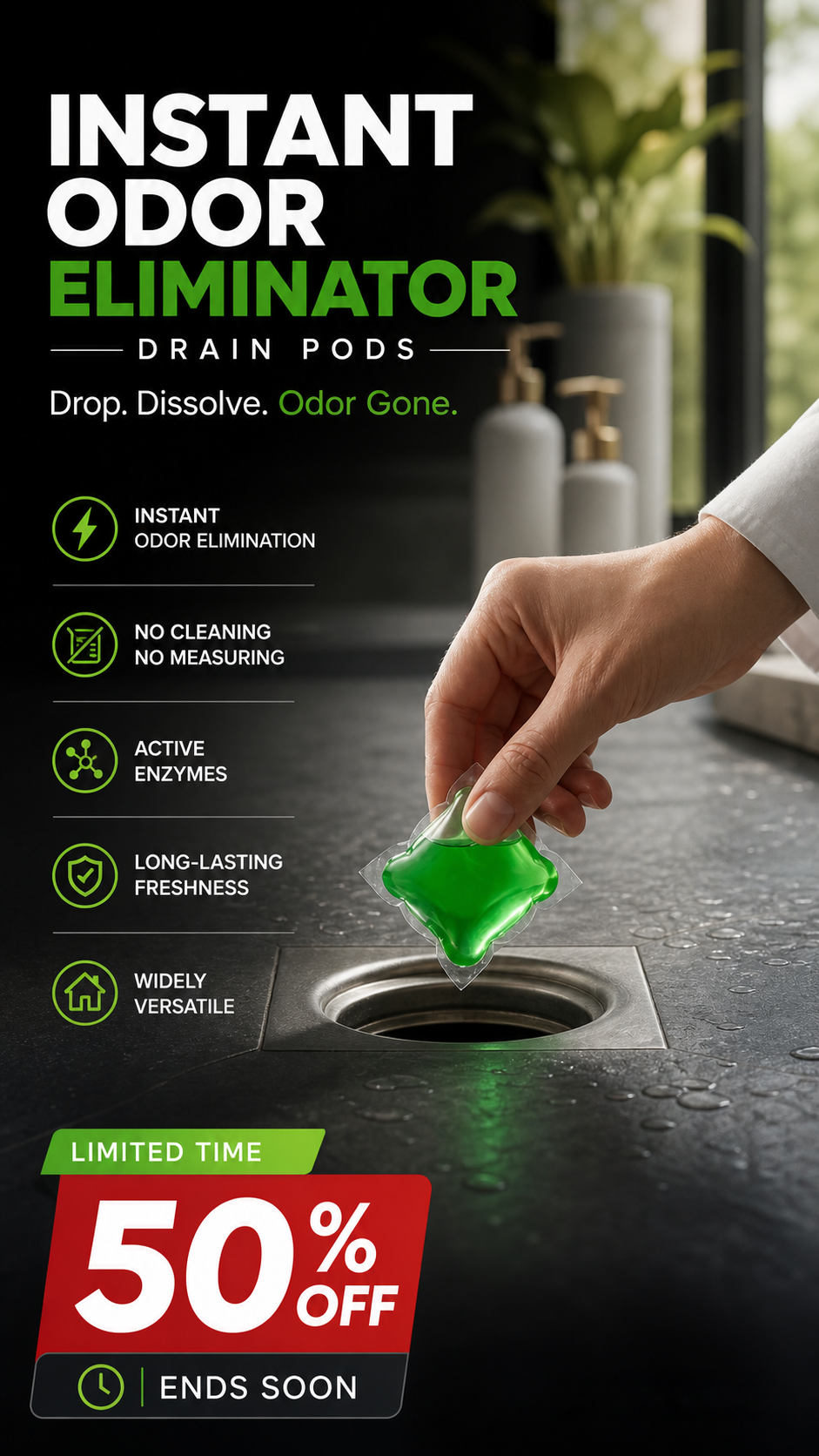 ⭐🥳2026 HOT SALE🥳💞50K+ SOLD!｜Drain Deodorizer Pods – Bio‑enzyme formula neutralizes smells at the source. Instant fresh scent, no harsh chemicals. Say goodbye to embarrassing odours. 🚰✅