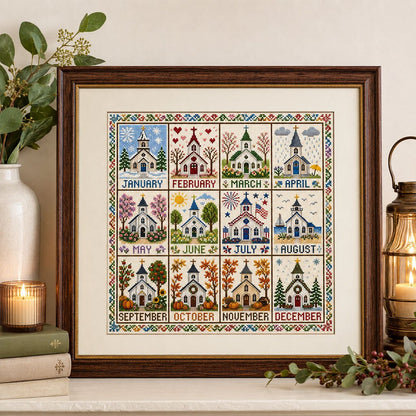 🔥LAST DAY48% OFF -🏡 12-Month Seasons & Holidays Cross Stitch Kit — Relaxing DIY Craft Project for Beginners & Craft Lovers