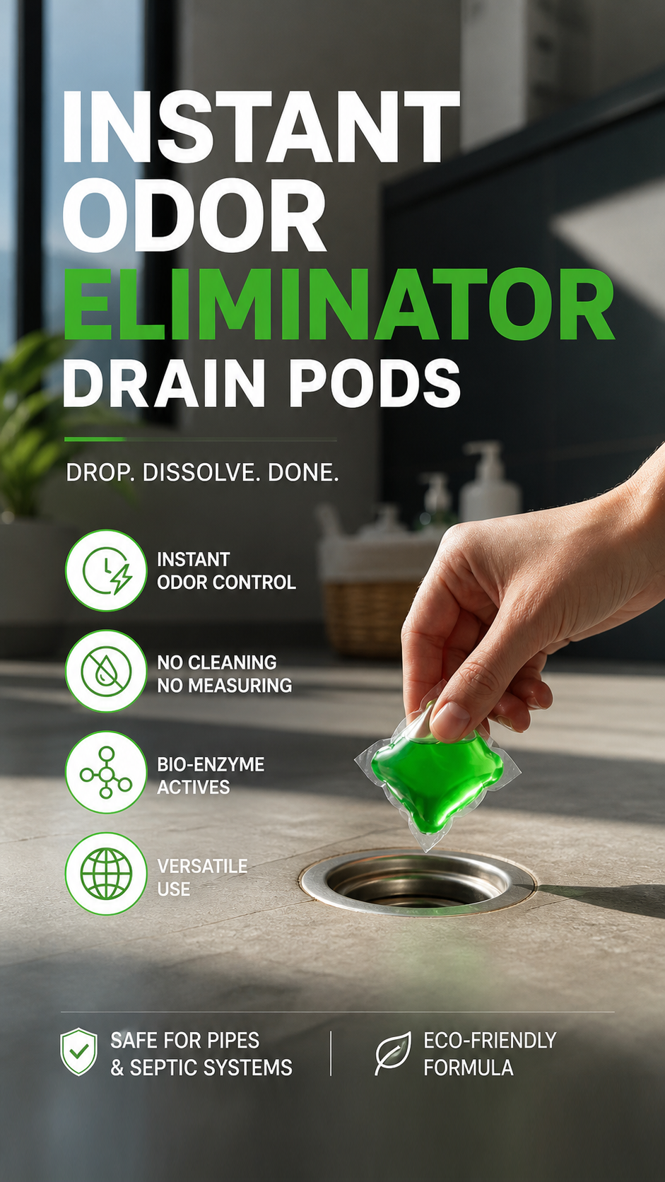 ⭐🥳2026 HOT SALE🥳💞50K+ SOLD!｜Drain Deodorizer Pods – Bio‑enzyme formula neutralizes smells at the source. Instant fresh scent, no harsh chemicals. Say goodbye to embarrassing odours. 🚰✅