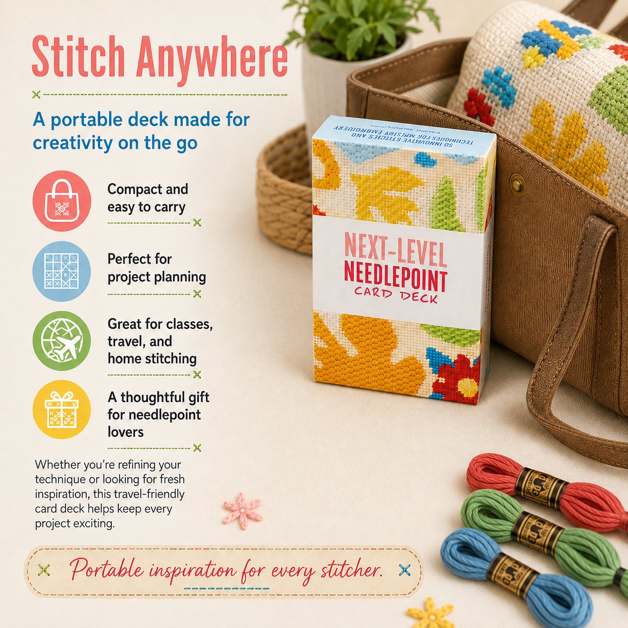 🧵Next-Level Needlepoint Card Deck – 50 Stitch Cards + Techniques for Tapestry Lovers✨(📦Buy 2 Free Shipping)