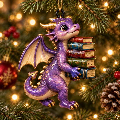 Bookish Dragons – 6-Piece Christmas Keepsake Ornament Set for Book Lovers