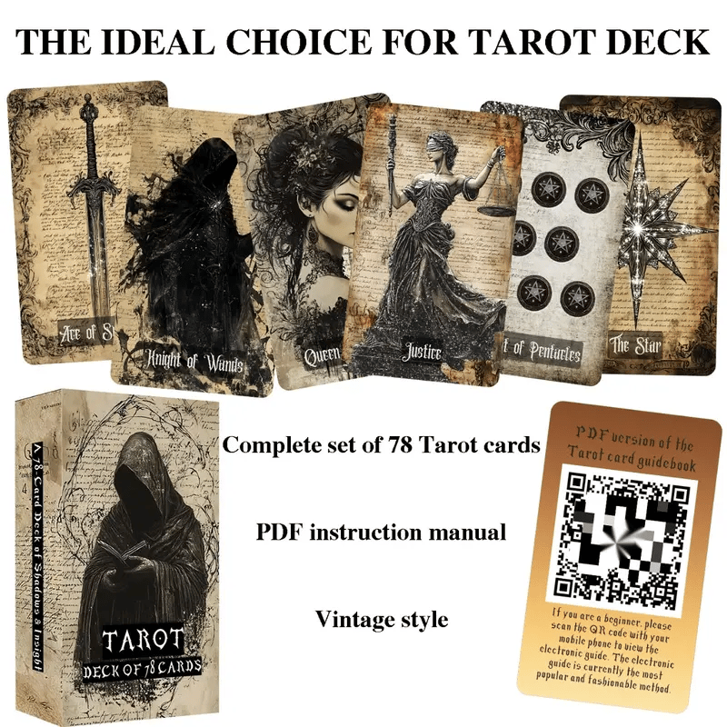 💀🖤Vintage Gothic Tarot Cards Set - 78 Tarot Cards Deck