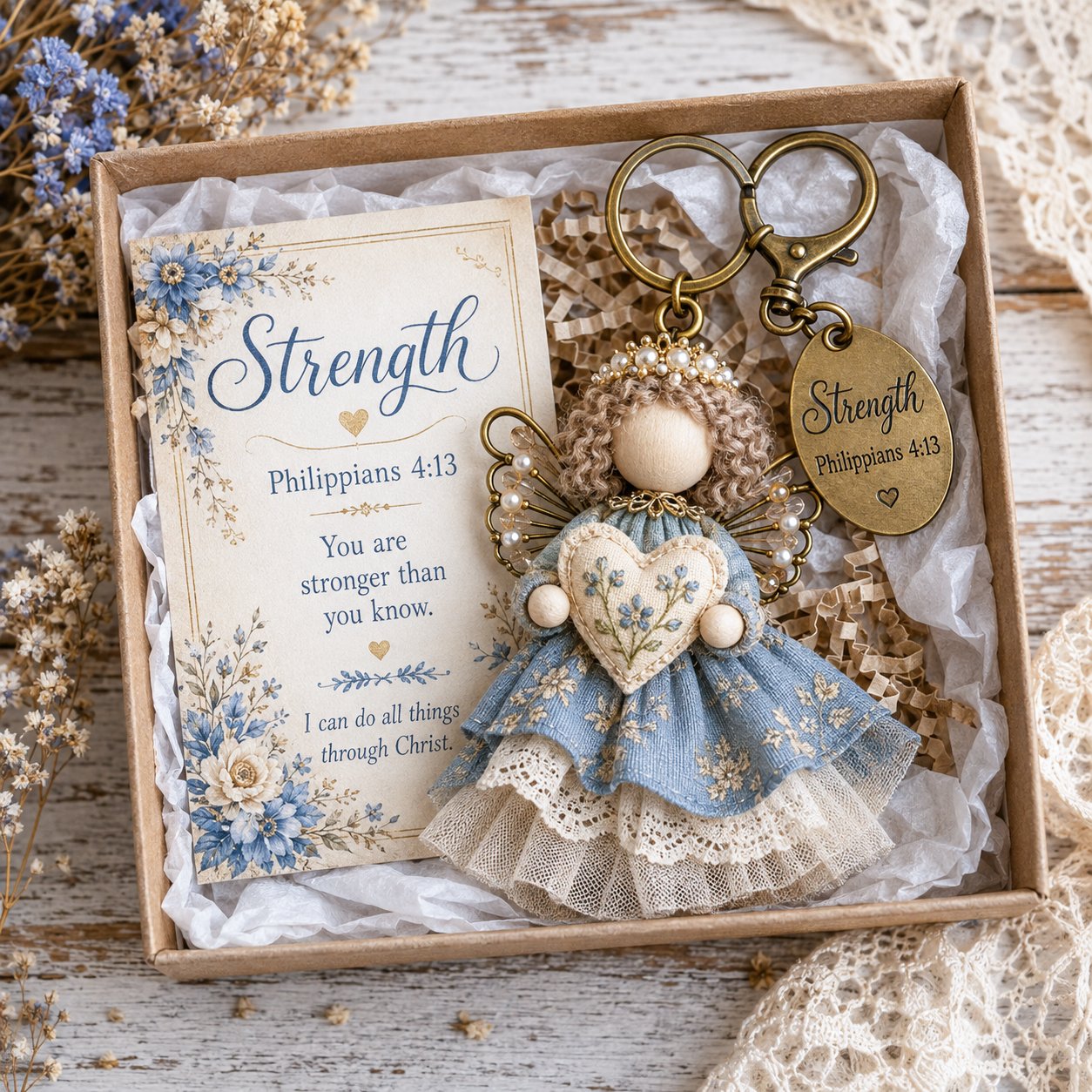 🪽 Faith Guardian Keychain Scripture Gift Set Collection | Layered Fabric Charm, Inspirational Scripture Card & Ready-to-Gift Box Included 💕