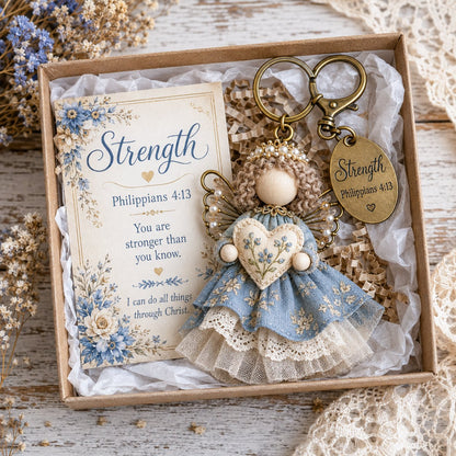 🪽 Faith Guardian Keychain Scripture Gift Set Collection | Layered Fabric Charm, Inspirational Scripture Card & Ready-to-Gift Box Included 💕