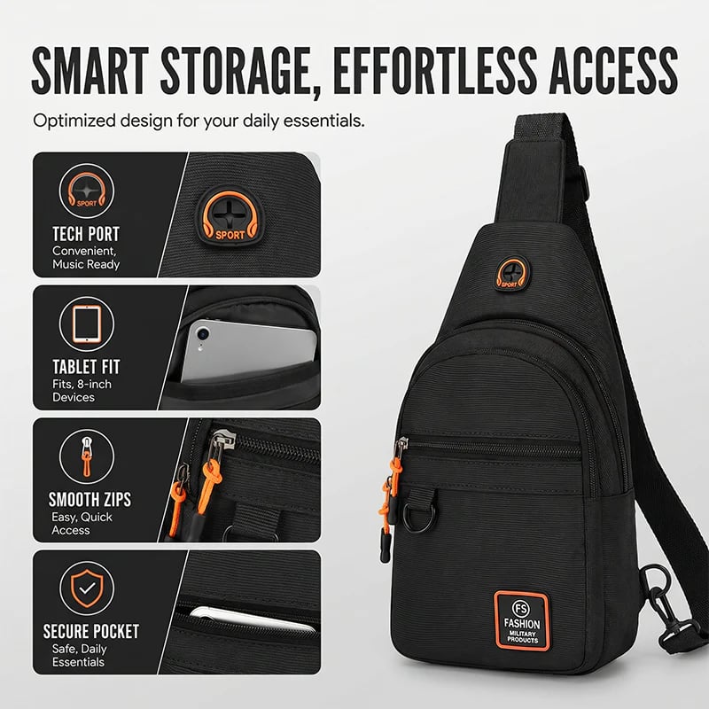 Waterproof Multi-pocket Crossbody Sling Bag