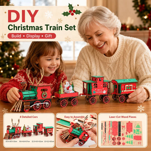 🎄LAST DAY 50% OFF – DIY Christmas Wooden Train Set 3D Assembly Puzzle Kit