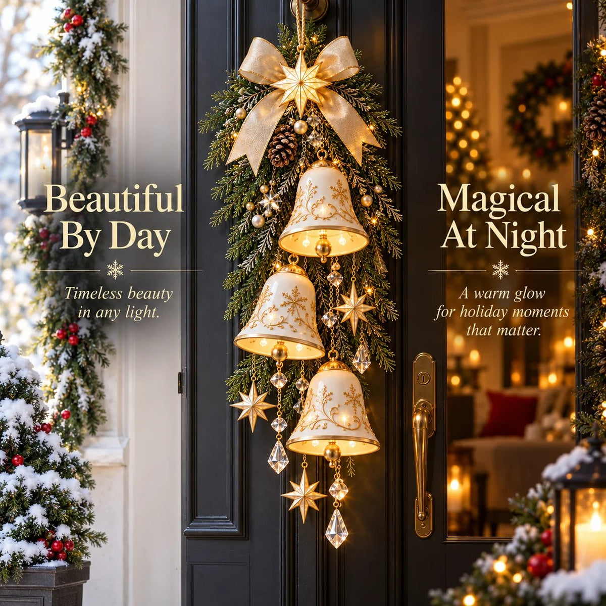 🔔✨ 49% Off ✨✨ Golden Bell Blessing Cascade™ – Illuminated Christmas Door Decoration