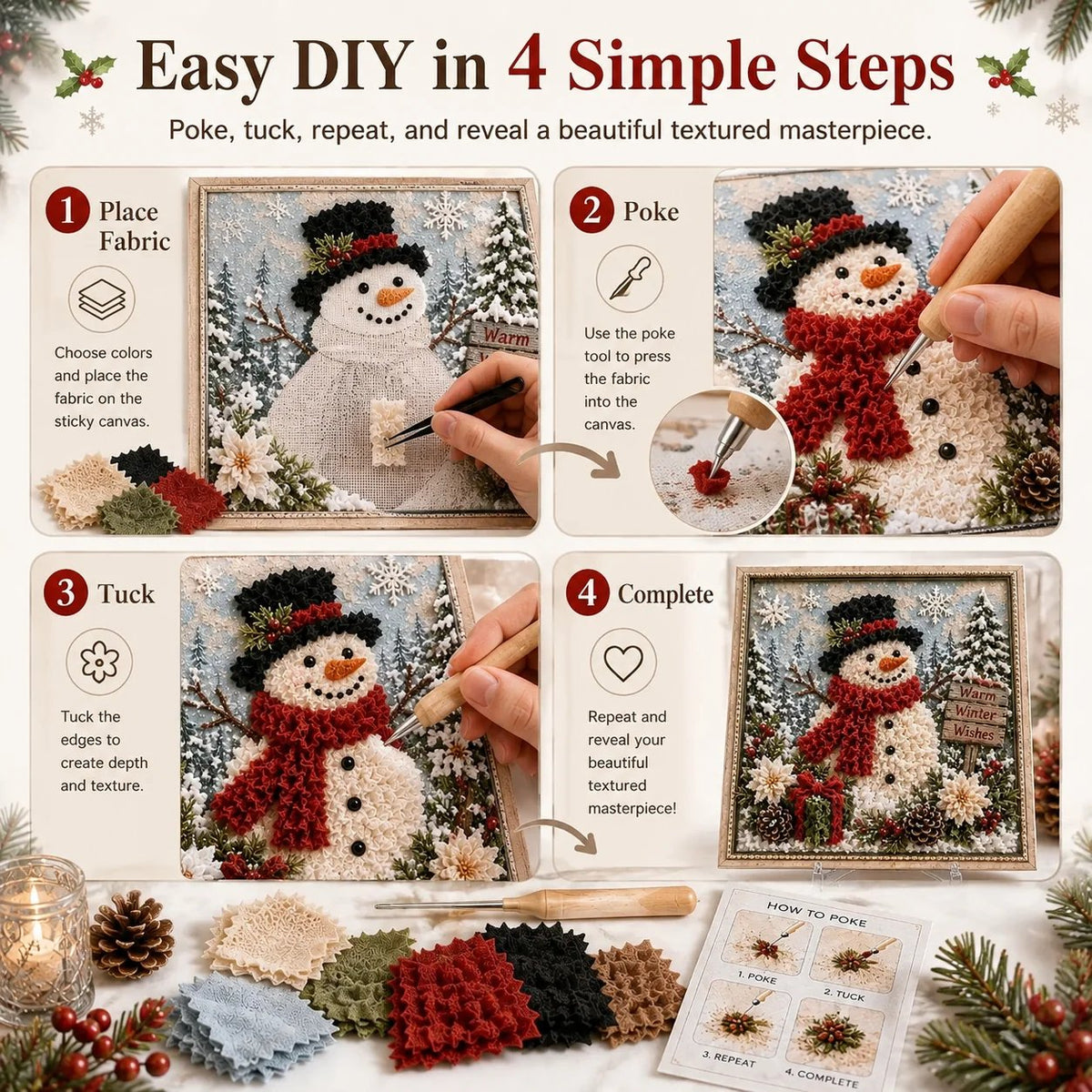 🔥HOT SALE 49% OFF 💥🎄 3D Christmas Fabric Poke Art DIY Craft Kit