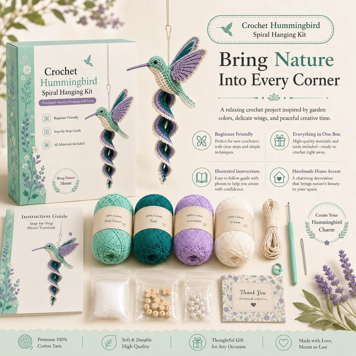 🧶🌿 Crochet Spiral Hanging Kit – Beginner-Friendly DIY Garden Animal Decor