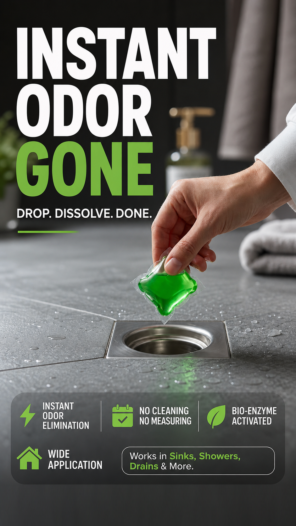 ⭐🥳2026 HOT SALE🥳💞50K+ SOLD!｜Drain Deodorizer Pods – Bio‑enzyme formula neutralizes smells at the source. Instant fresh scent, no harsh chemicals. Say goodbye to embarrassing odours. 🚰✅