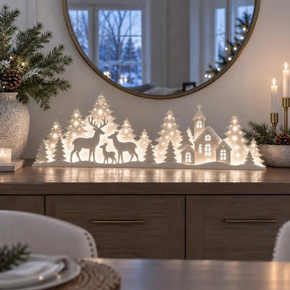 🦌 LED Christmas Deer & Village Window Decor | 2-Piece Lighted Scene