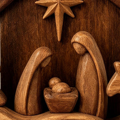 ✨ Christmas Nativity Keepsake — Rustic Wooden Holy Family Scene for Home & Mantel