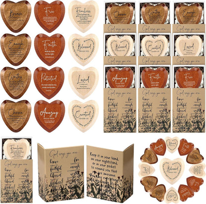 24 Sets Christian Gift Bulk Wooden Scripture Hearts, Multicolor