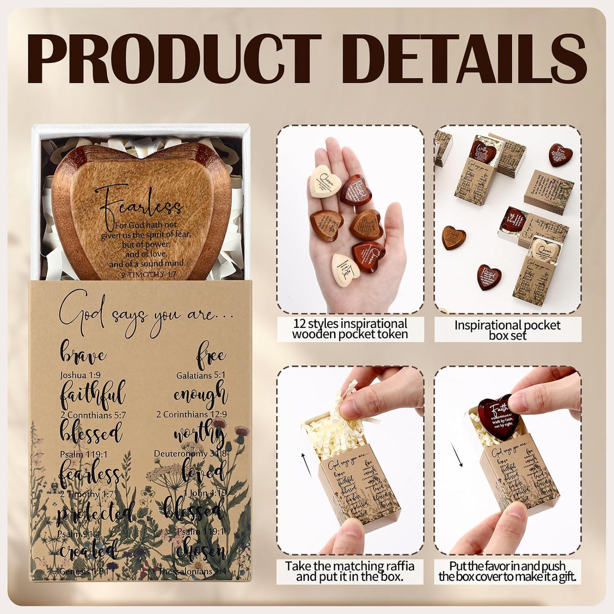 24 Sets Christian Gift Bulk Wooden Scripture Hearts, Multicolor