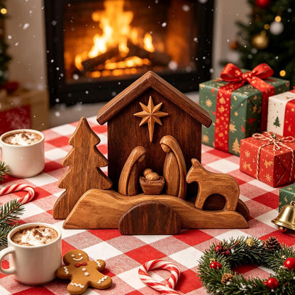 ✨ Christmas Nativity Keepsake — Rustic Wooden Holy Family Scene for Home & Mantel