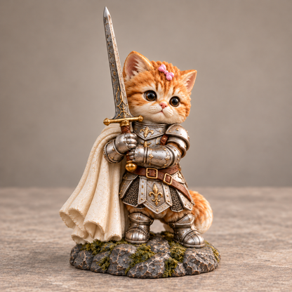 Little Guardian Cat Knight Figurine with Removable Sword