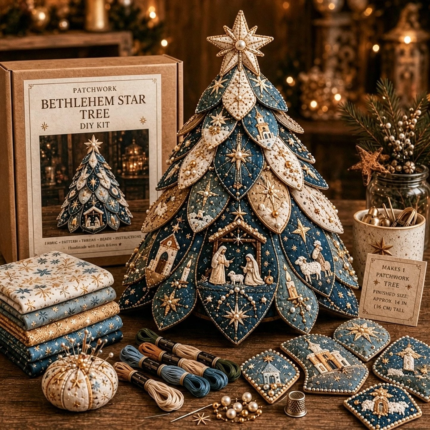 ✝️ Beginner-Friendly Tree of Faith 3D Quilted Christmas Tree Sewing Kit | Complete Kit with Coordinated Fabrics, Beads & Step-by-Step Guide Included 💕