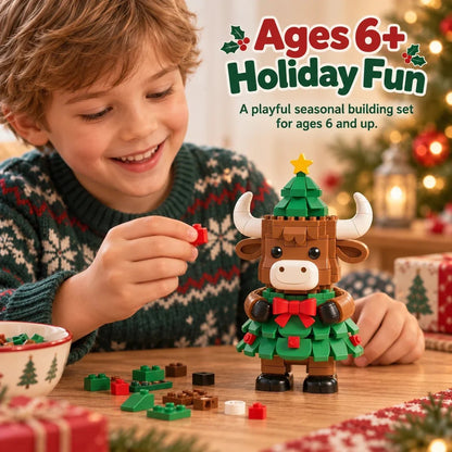 Christmas Tree Highland Cow Building Set – Festive DIY Block Toy & Holiday Display Decor