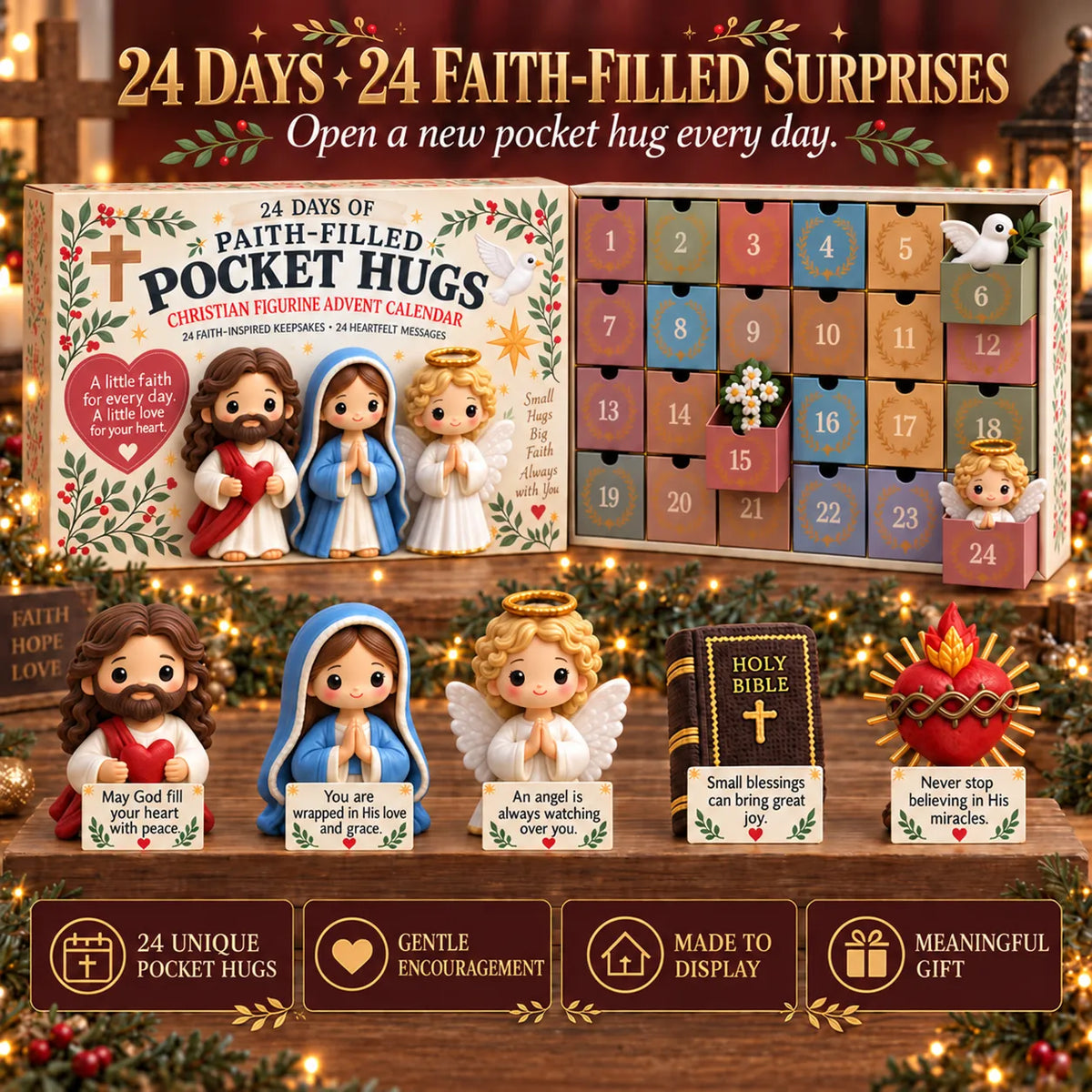 ⏳ Last Day 49% OFF – ✝️ 24 Days of Faith-Filled Pocket Hugs™ Advent Calendar | 24 Unique Hand-Painted Christian Keepsakes with Matching Encouragement Cards & No Repeated Designs 🎁