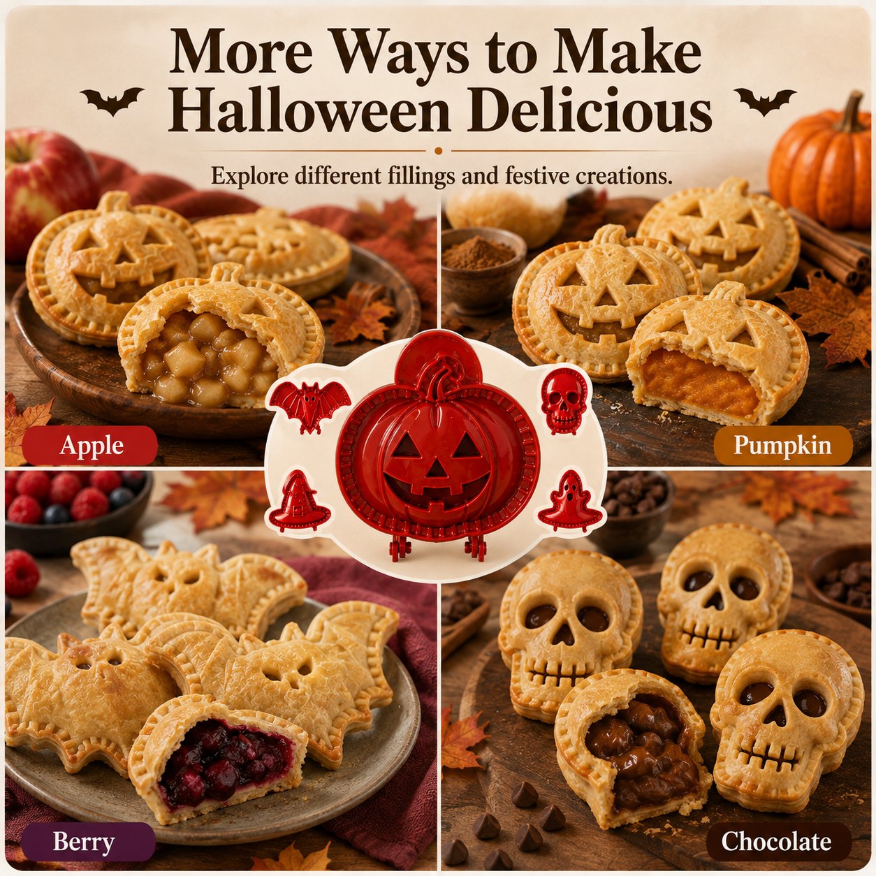 👻 Halloween Mini Pie Molds (Set of 8) – Easy Spooky Baking with Kids for Party Treats!