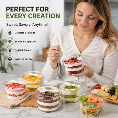 🍨 100 Pack Clear Dessert Cups with Lids & Spoons