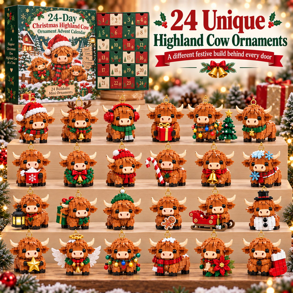 🐮🎄24 Days of Highland Cheer – Christmas Highland Cow Advent Calendar with 24 Mini Toys