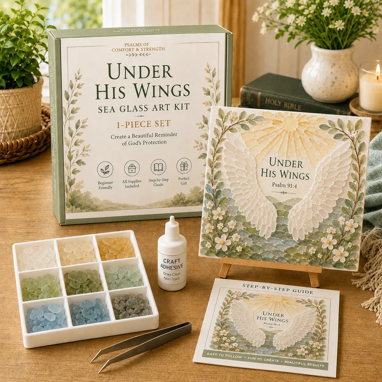 💥 LAST DAY 49% OFF - ✝️ Psalms of Comfort & Strength Sea Glass Art Kit