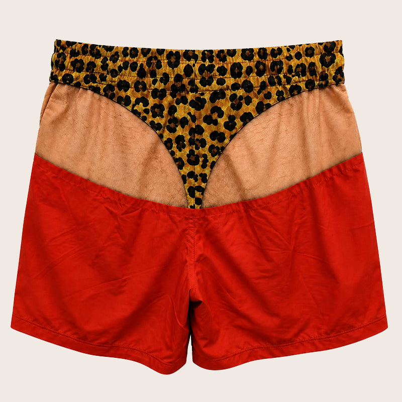 🩳 Novelty Prank Swim Trunks -- Leopard Print Beach Shorts