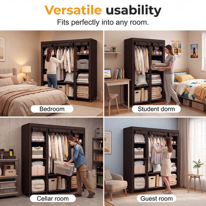 🧥49% OFF NOW! Easy‑to‑Assemble Portable Non‑Woven Fabric Wardrobe, Large‑Capacity Freestanding Closet, Sturdy Frame, Multi‑Compartment Storage for Clothes, Bedding & Household Items