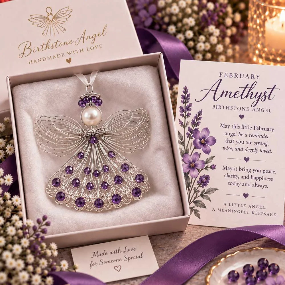 ⏳ Last Day 49% OFF – 👼Handmade Birthstone Angel Wire Ornament |12 Meaningful Birthstone Colors with Keepsake Card ✨