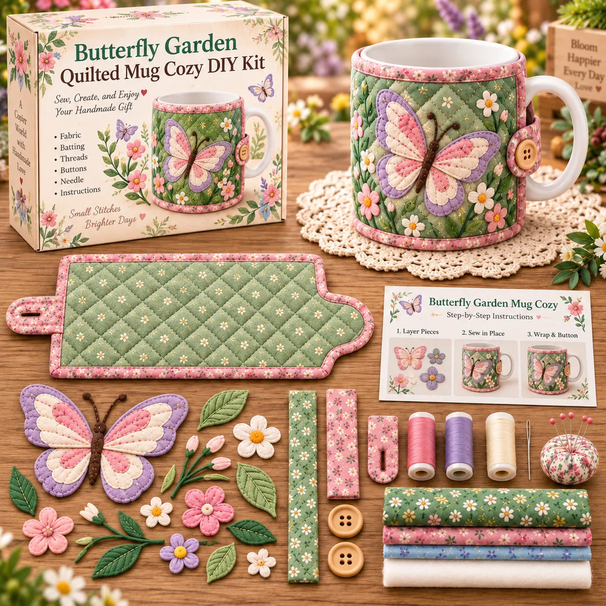 🌸Garden Quilted Mug Cozy DIY Kit