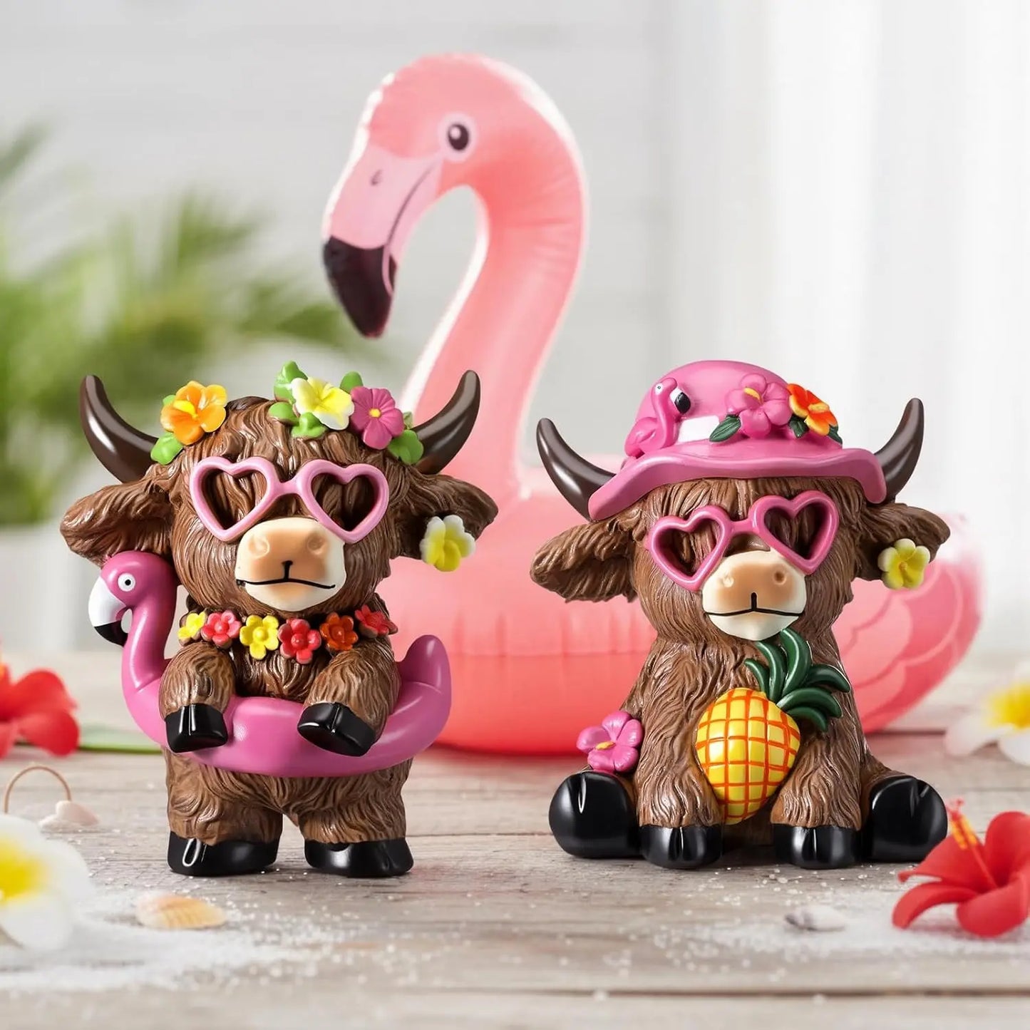 🌺 Summer Highland Cow Garden Statue