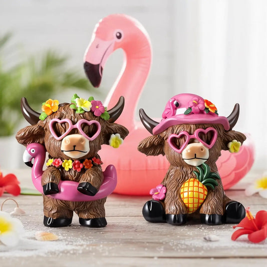 🌺 Summer Highland Cow Garden Statue