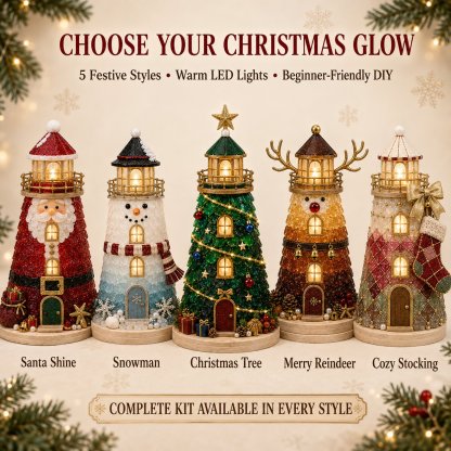 🎄Beginner-Friendly DIY Lighted Christmas Character Sea Glass-Style Lighthouse Kit Collection | Complete Kit with Sea Glass-Style Pieces, LED Lights & Step-by-Step Guide Included 💕