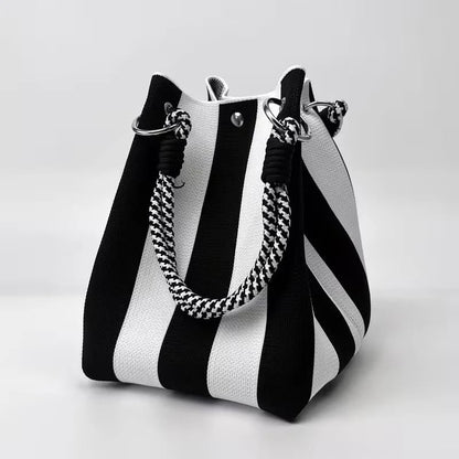 🏆👜 Limited-Time Sale: 43% OFF 🌴 Boho Striped Knit Bucket Handbag for Women – Handmade Summer Beach Shoulder Bag