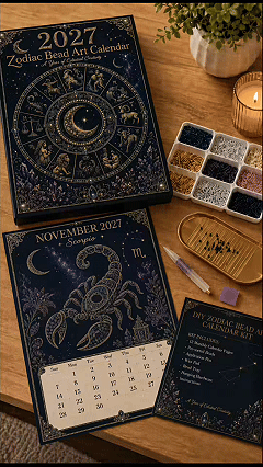 ⏳ Last Day 49% OFF – 🌙 Beginner-Friendly 2027 Twelve Zodiac Bead Art Calendar Kit | Complete Kit with Zodiac Design Base, Decorative Beads & Step-by-Step Guide Included 💕