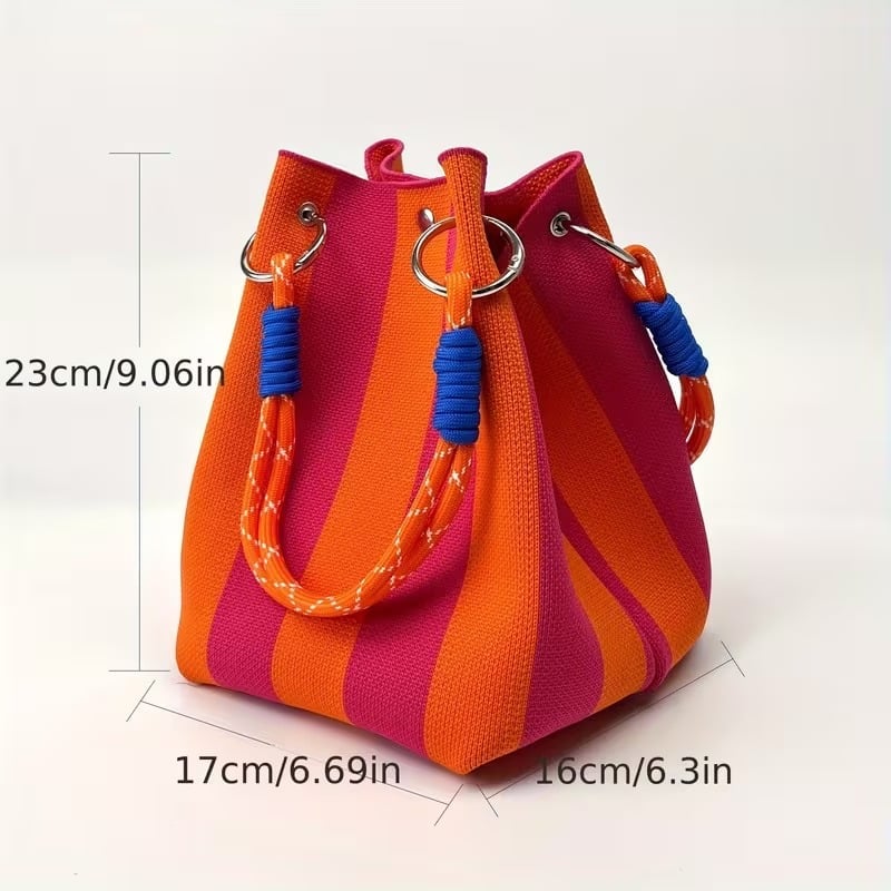 🏆👜 Limited-Time Sale: 43% OFF 🌴 Boho Striped Knit Bucket Handbag for Women – Handmade Summer Beach Shoulder Bag