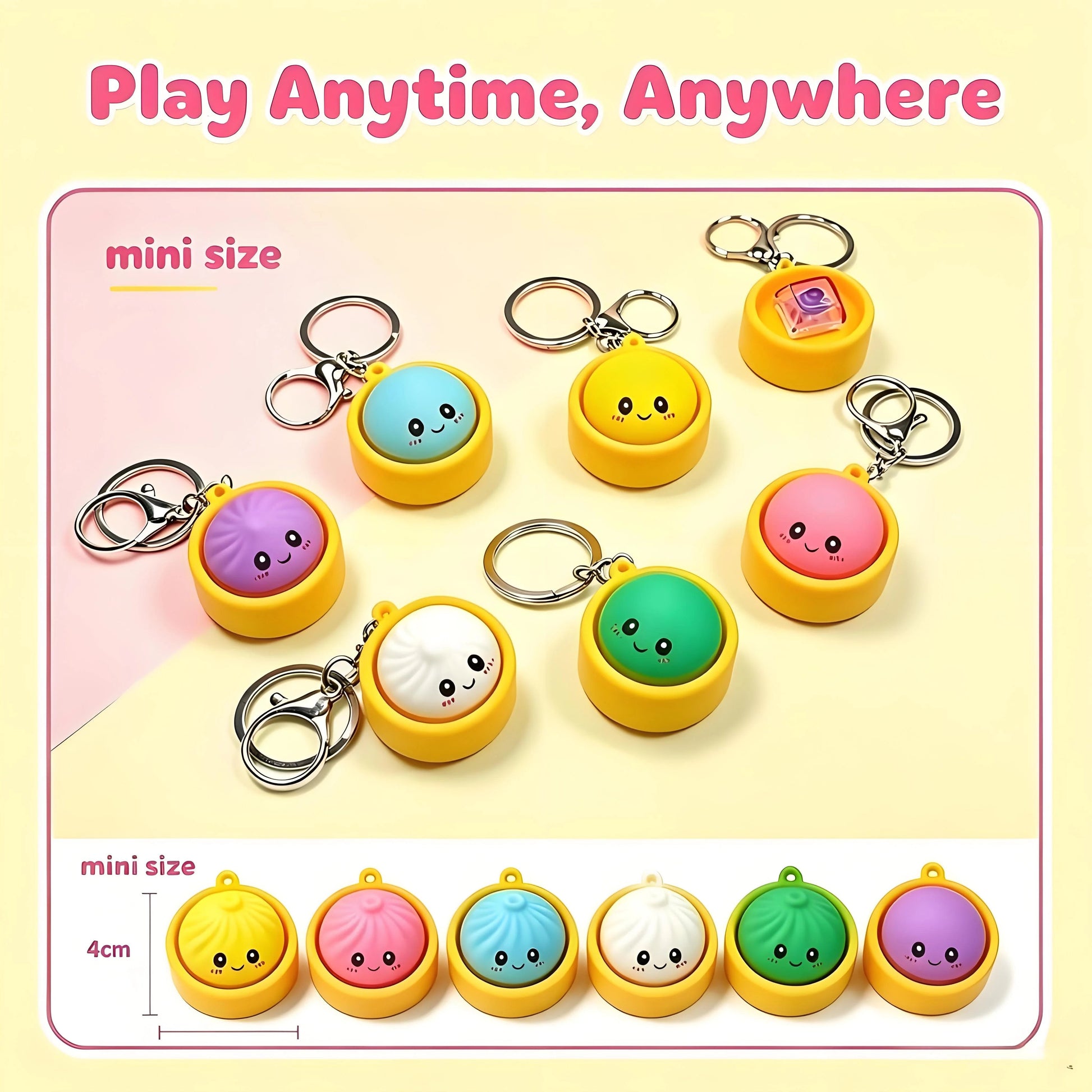 🏆 Last Day Special Price £8.99 ! 🔥Buy 1 Get 1 Free🎁Cute Dumpling Pressable Fidget Keychain - touch sensing light