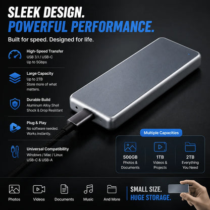 🔥 LAST DAY 49% OFF | Portable External SSD – High-Speed Storage for PC, Mac, iPhone & Android