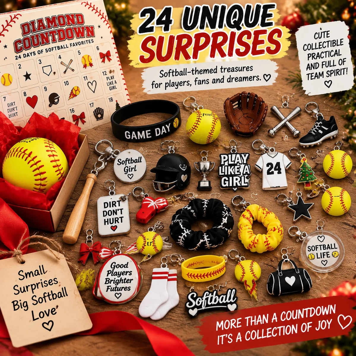 🥎 Softball Advent Calendar – 24-Day Christmas Countdown Gift for Girls, Players & Teammates