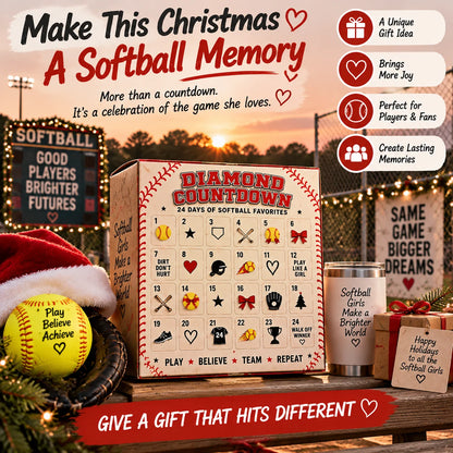 🥎 Softball Advent Calendar – 24-Day Christmas Countdown Gift for Girls, Players & Teammates