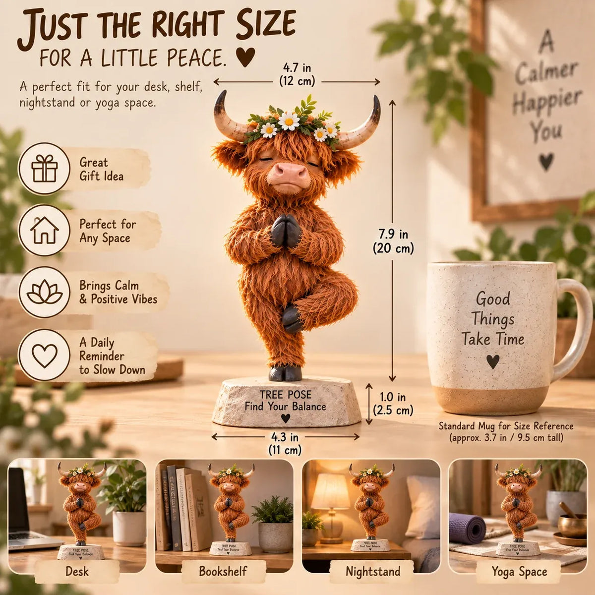 🧘 Find Your Balance – Highland Cow Yoga Figurine