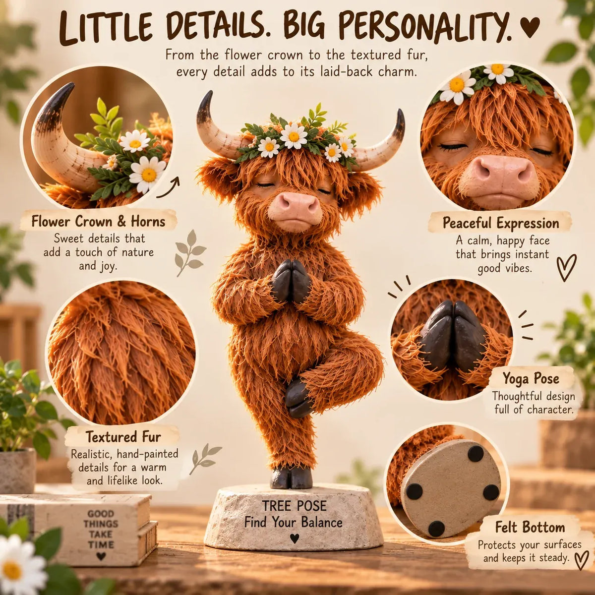 🧘 Find Your Balance – Highland Cow Yoga Figurine